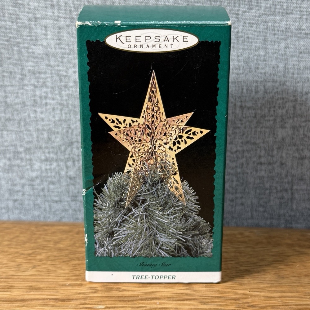 NEW 1995 Hallmark Shining Star Dimensional Brass Mini Tree Topper w/ Box 4"